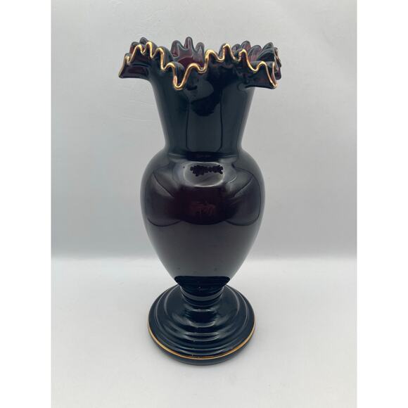 VTG Crystalex Deep Amethyst Bohemian Czech Crystal Vase Painted Flowers 8.5" Tal - Picture 6 of 11